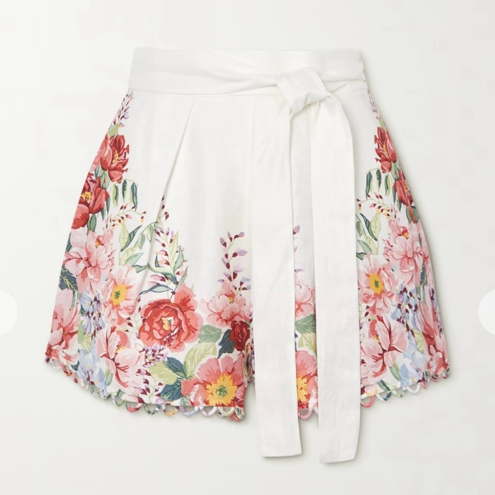 Zimmermann White Floral Shorts with belt and scalloped detail - Picture 3 of 15